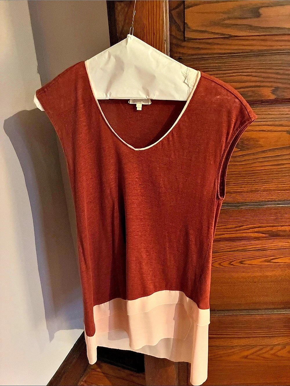 Papillon Color Block Tunic Top in Red & White Size Small